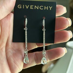 Givenchy Silver Dangle Earrings with Sparkly Crystal!